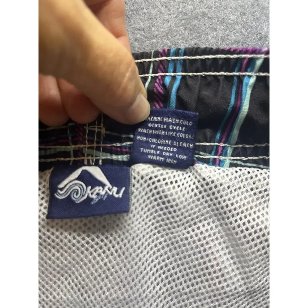 EXCELLENT KANU SURF Plaid Cargo Swim Trunks Board Shorts Men's XL Lined
